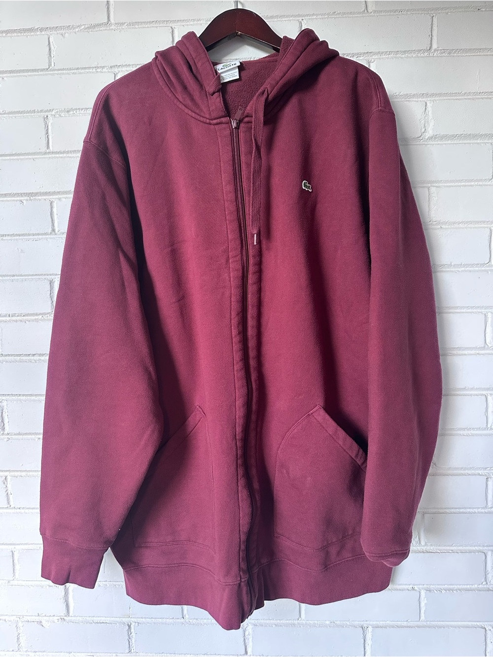 Lacoste Men's Burgundy Full Zip Hooded Fleece Cotton Sweatshirt 3XLT Big & Tall